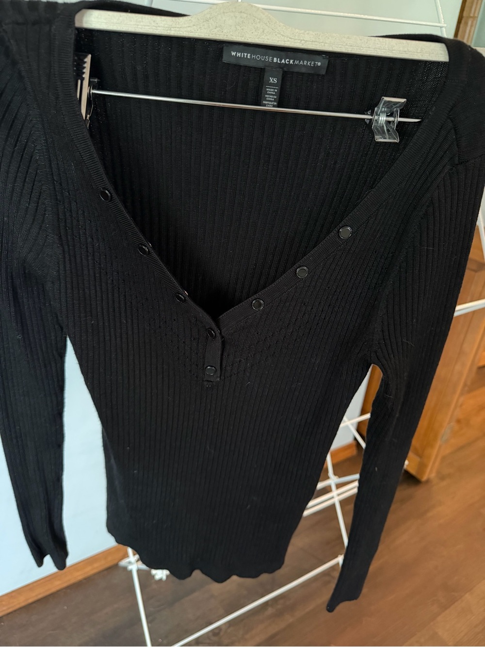 White House Black Market Black Ribbed Henley Sweater - XS